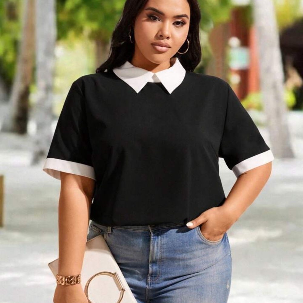 SHEIN Black Peter Pan Collar Wednesday Addams Cosplay Goth Tunic, plus size 4X